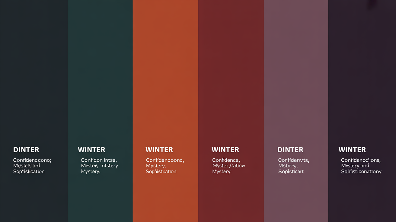 Dark Winter color psychology showing the emotional impact of deep, intense colors conveying confidence, mystery, and sophistication in artistic design