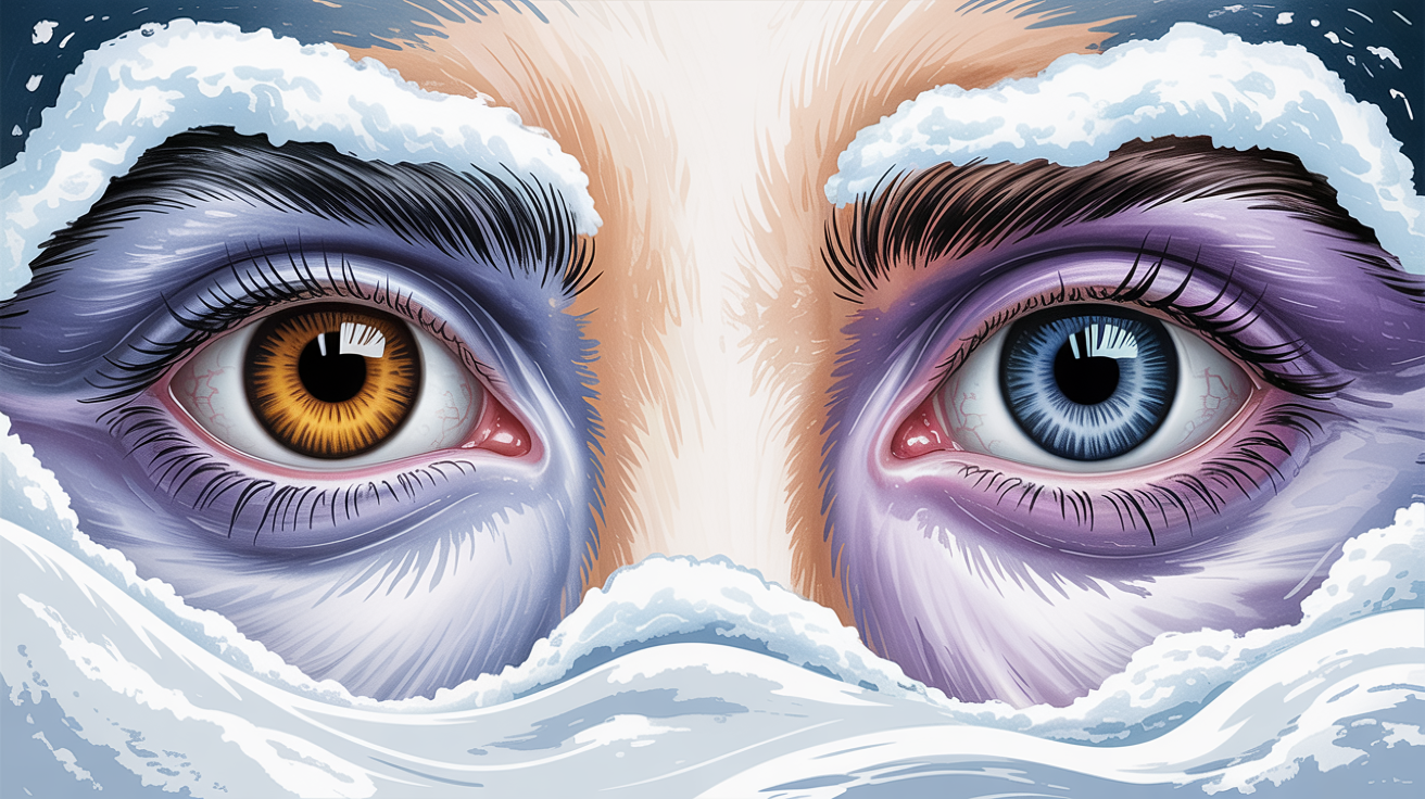 Dark Winter eye patterns showing dark brown, deep hazel, and nearly black eyes with high contrast between iris and whites, close-up artistic composition