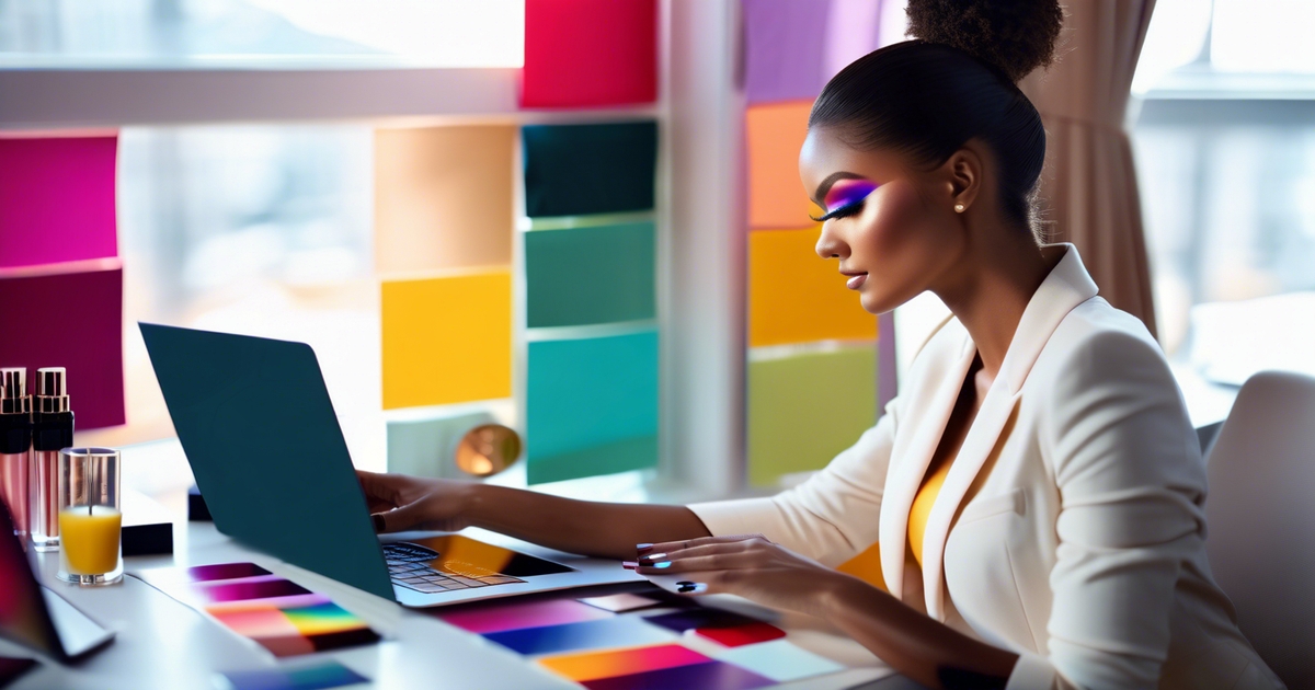 Realistic young woman holding color swatches demonstrating online Dark Winter color analysis
