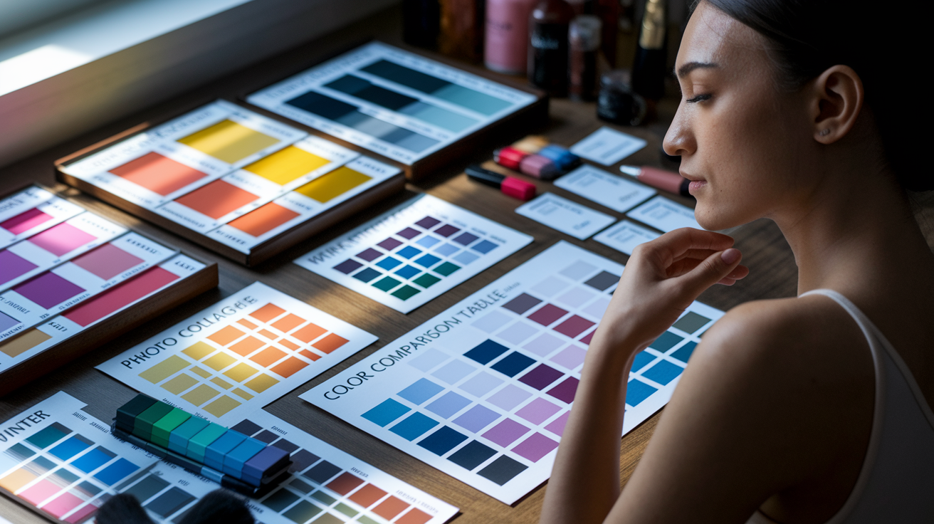 Step-by-step guide showing how to do color analysis comparing winter and autumn palettes
