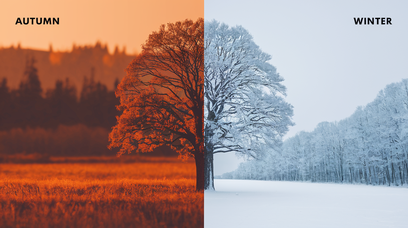 Side-by-side comparison showing key differences between autumn and winter color palettes