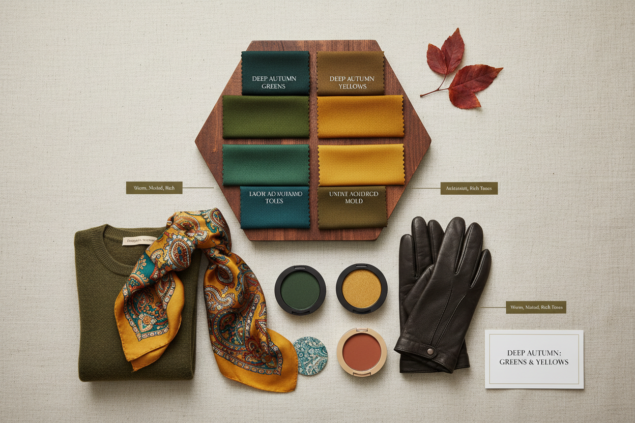 Deep Autumn Greens and Yellows section visual for What Makes a Green or Yellow 'Deep Autumn'