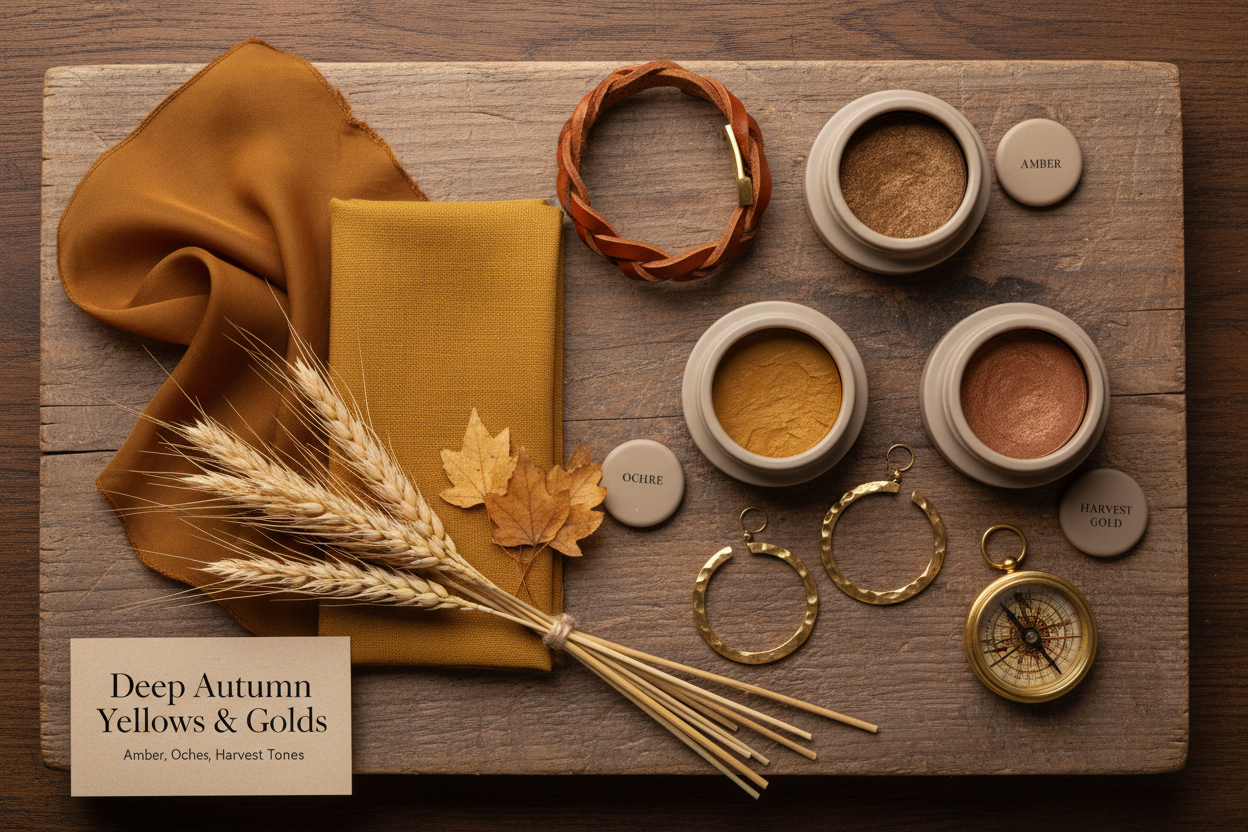 Deep Autumn Greens and Yellows section visual for Deep Autumn Yellows and Golds: Amber, Ochre, and Harvest Tones