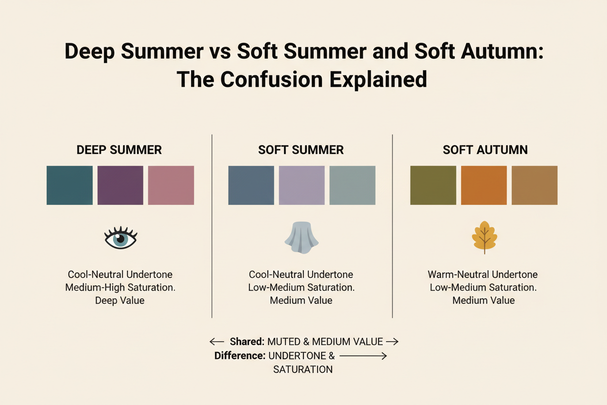 Deep Summer Color Palette: Myth or Valid Type? section visual for Deep Summer vs. Soft Summer and Soft Autumn: The Confusion Explained