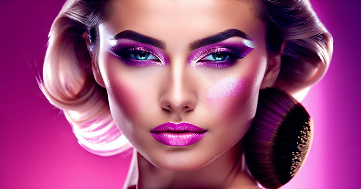 Realistic close-up portrait of woman demonstrating Deep Winter blush application