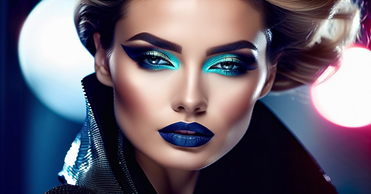 Realistic woman face closeup with bold Deep Winter makeup demonstrating modern techniques