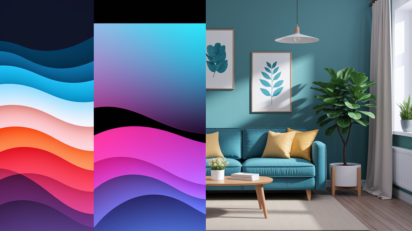 Comparison of calming colors on digital screens versus physical spaces
