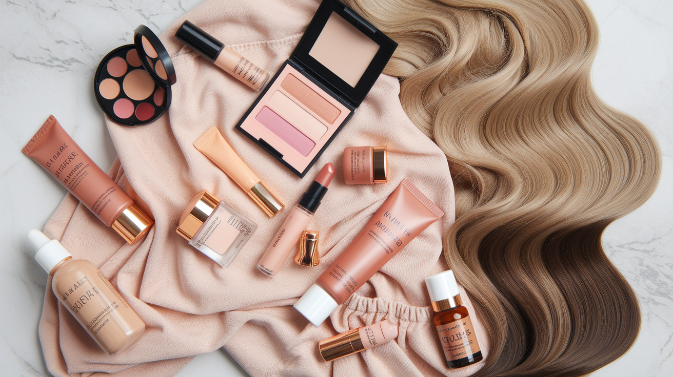 Beautiful woman wearing makeup that enhances peach skin tone with coral blush and warm colors