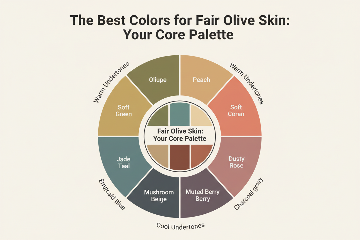 Fair Olive Skin Color Guide section visual for The Best Colors for Fair Olive Skin: Your Core Palette