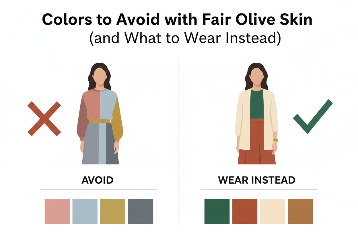 Fair Olive Skin Color Guide section visual for Colors to Avoid with Fair Olive Skin (and What to Wear Instead)
