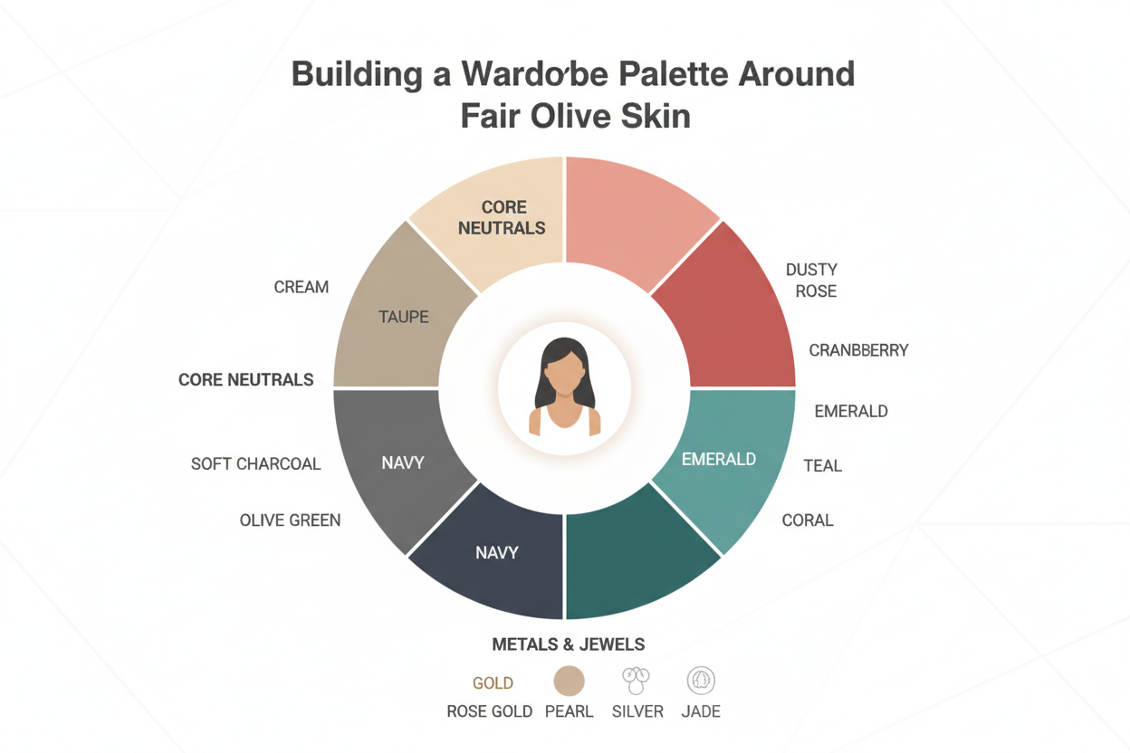 Fair Olive Skin Color Guide section visual for Building a Wardrobe Palette Around Fair Olive Skin