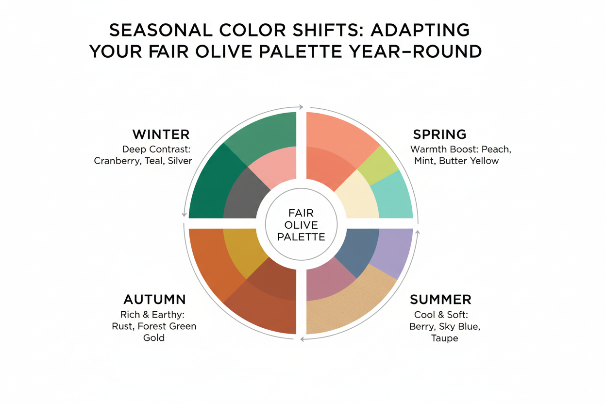 Fair Olive Skin Color Guide section visual for Seasonal Color Shifts: Adapting Your Fair Olive Palette Year-Round