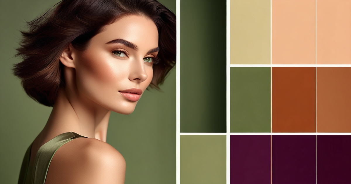 Realistic pale olive-skinned woman showcasing ideal color palette options