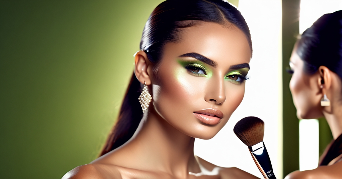 Realistic olive-skinned woman demonstrating makeup application techniques