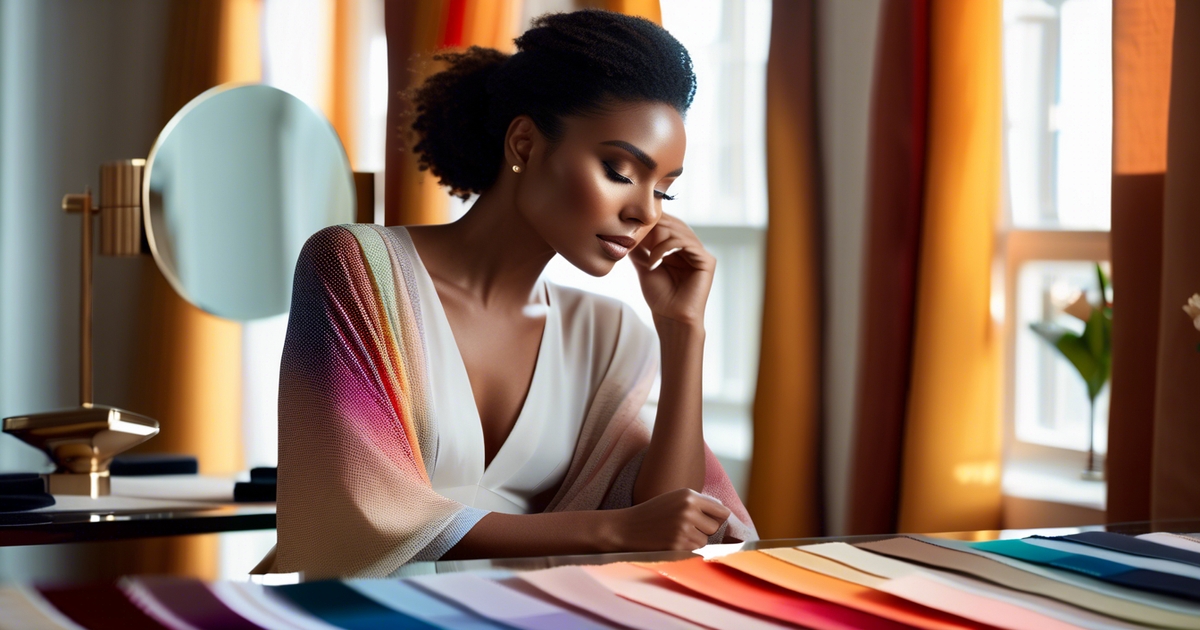 Realistic woman examining color swatches and determining her seasonal color palette