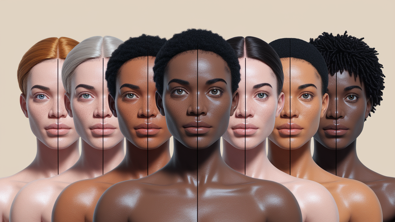 Fitzpatrick skin phototype scale showing six different skin types and their sun sensitivity levels