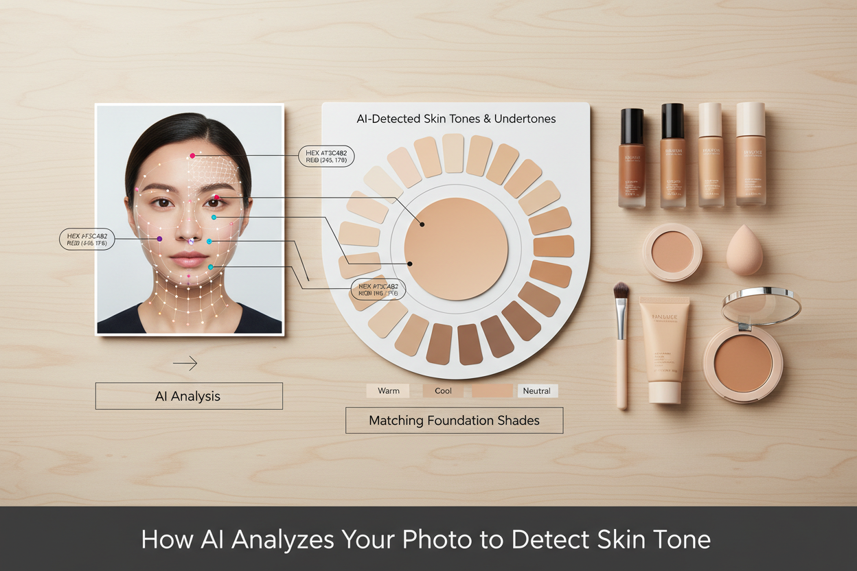 Foundation Shade Finder With Photo section visual for How the AI Analyzes Your Photo to Detect Skin Tone