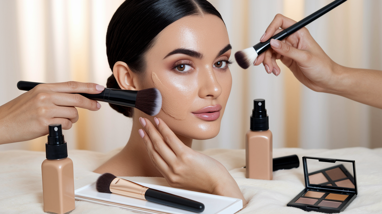 Foundation application techniques for cool undertones showing proper blending and tool selection