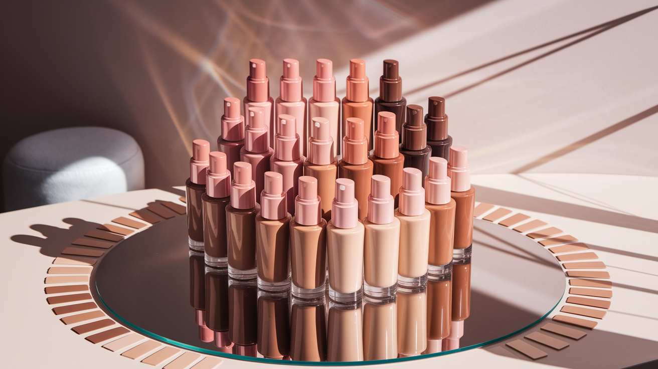Foundation shade selection showing cool undertone options and color matching techniques