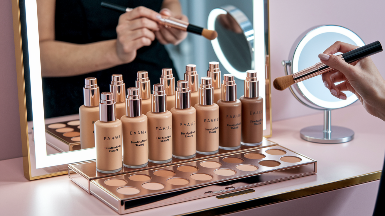 Foundation shade testing techniques showing proper swatching methods on jawline and neck