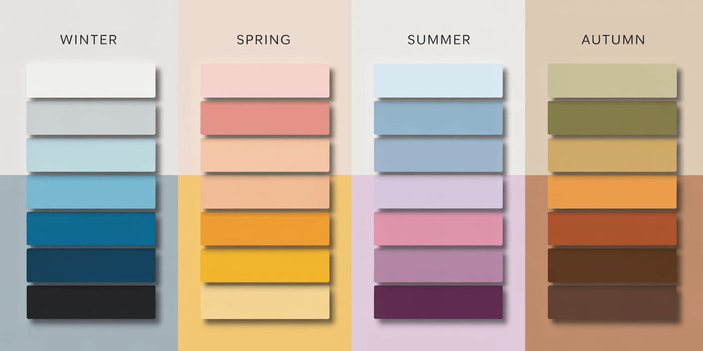 Four palette boards comparing Spring Summer Autumn and Winter color families