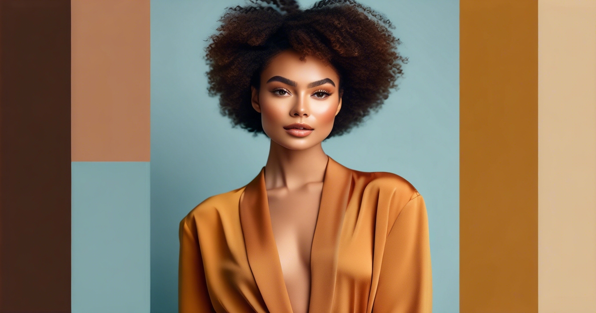Realistic portrait of a woman surrounded by seasonal color swatches demonstrating four seasons color analysis