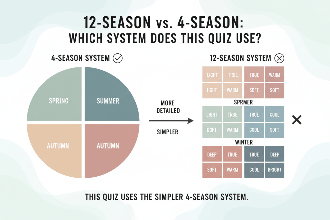 Free Seasonal Color Analysis Quiz section visual for 12-Season vs. 4-Season: Which System Does This Quiz Use?