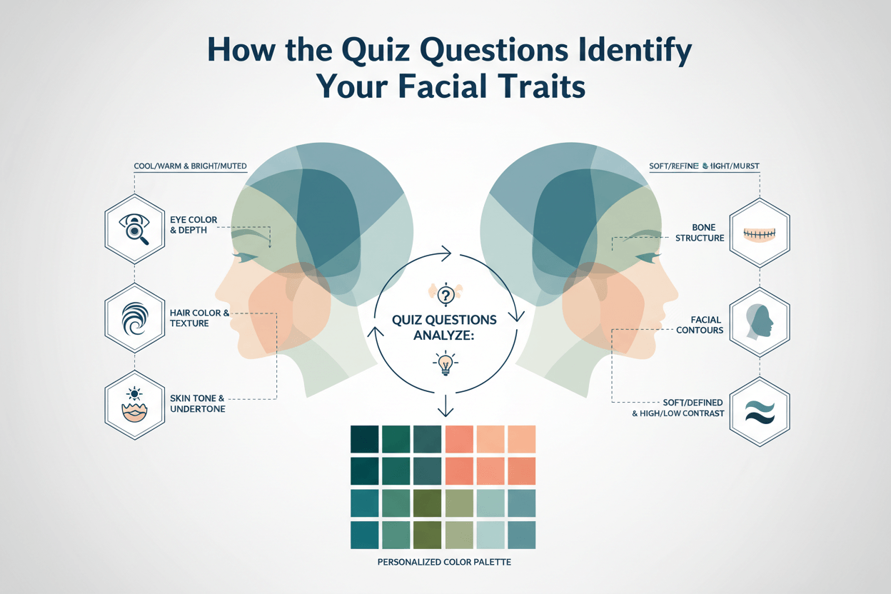 Free Seasonal Color Analysis Quiz section visual for How the Quiz Questions Identify Your Facial Traits