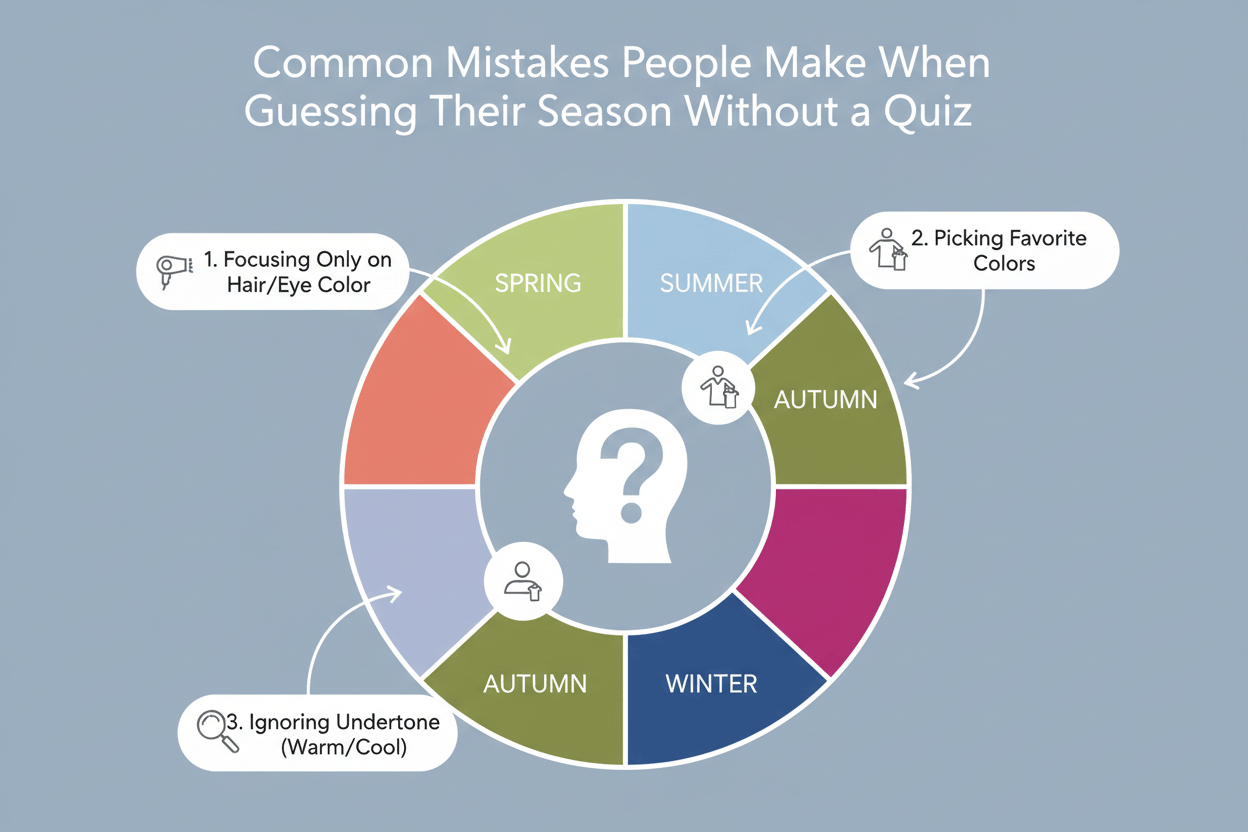 Free Seasonal Color Analysis Quiz section visual for Common Mistakes People Make When Guessing Their Season Without a Quiz