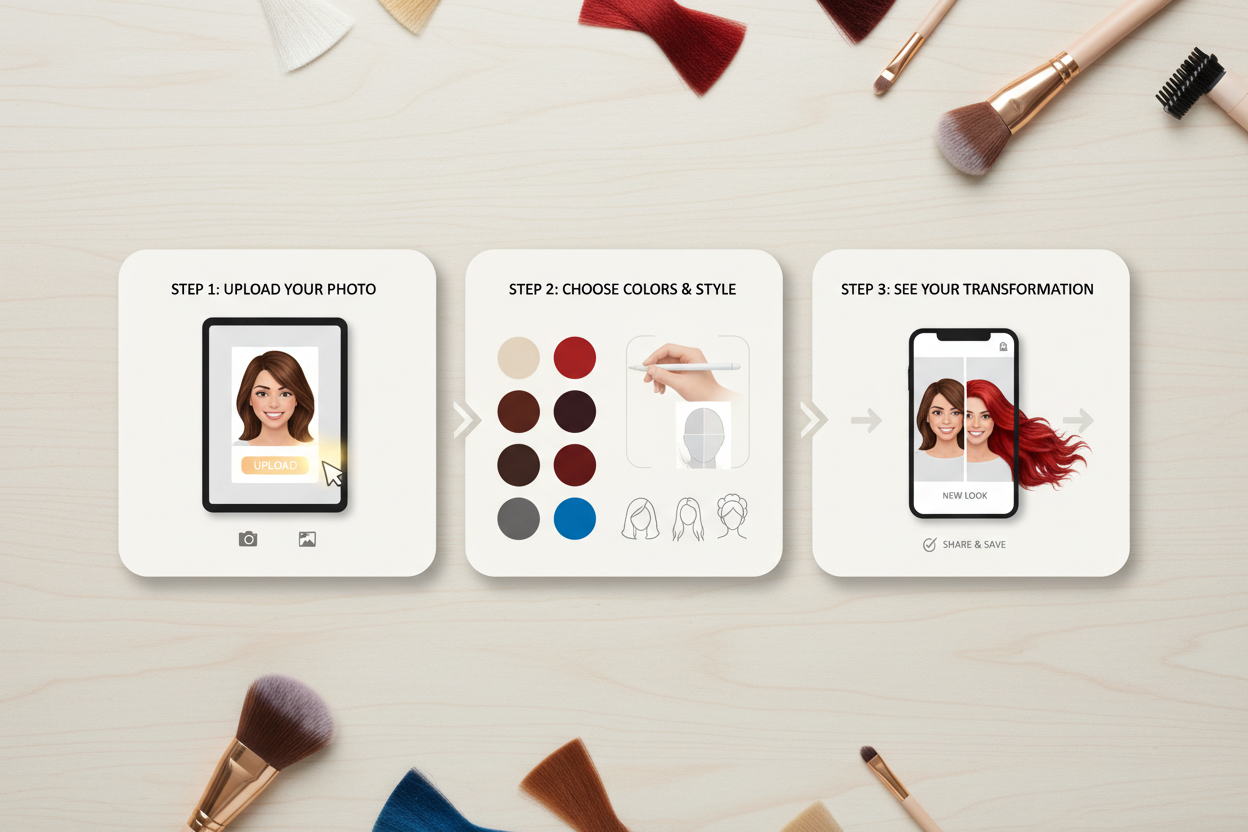 Free Virtual Hair Color Try-On section visual for The 3-Step Workflow Every Free VTO Tool Follows