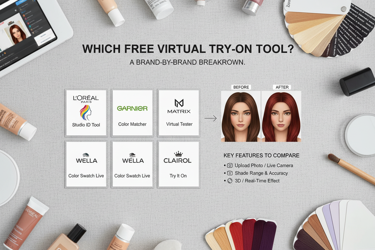 Free Virtual Hair Color Try-On section visual for Which Free Virtual Try-On Tool Should You Use? A Brand-by-Brand Breakdown