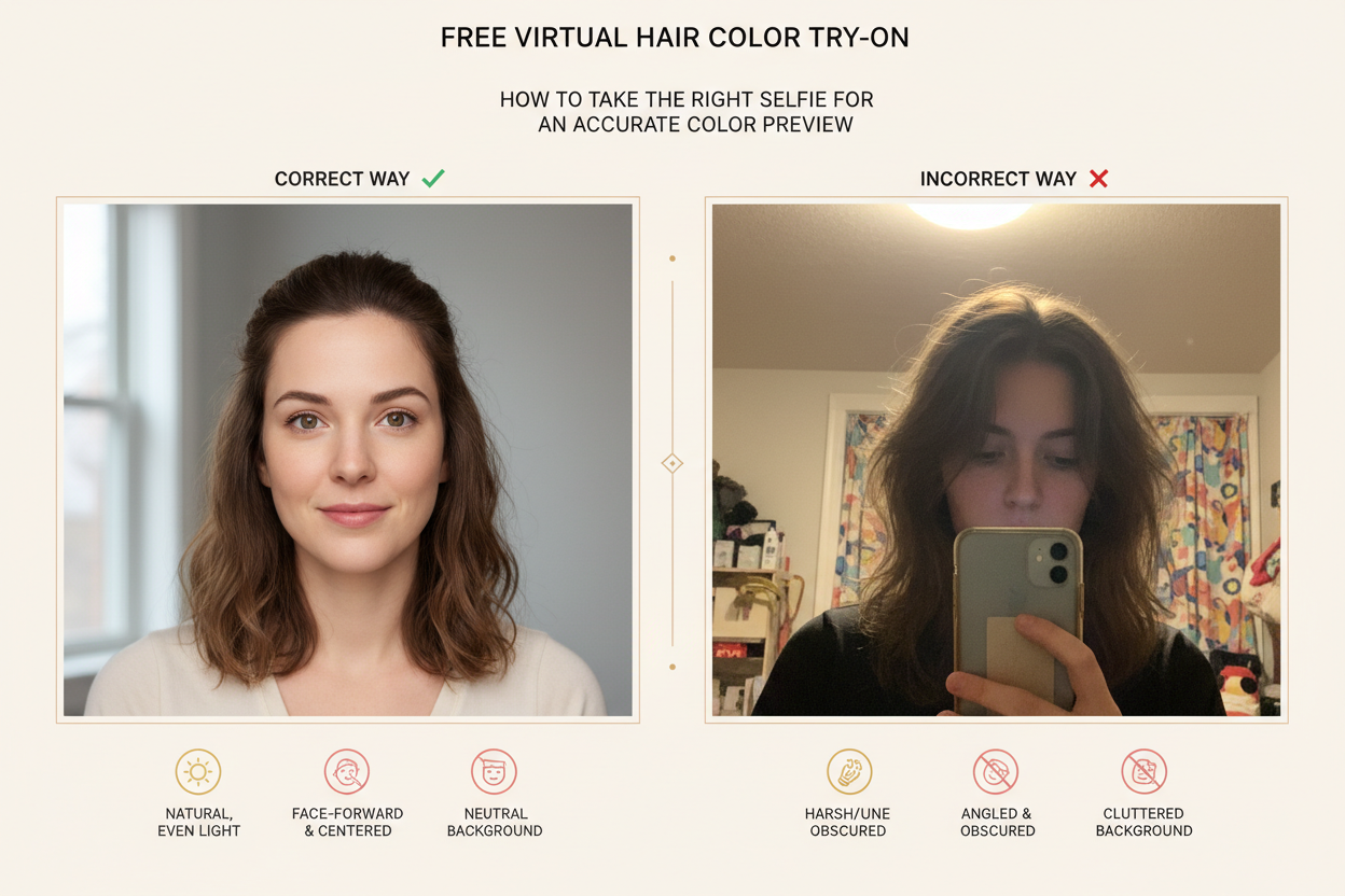 Free Virtual Hair Color Try-On section visual for How to Take the Right Selfie for an Accurate Color Preview