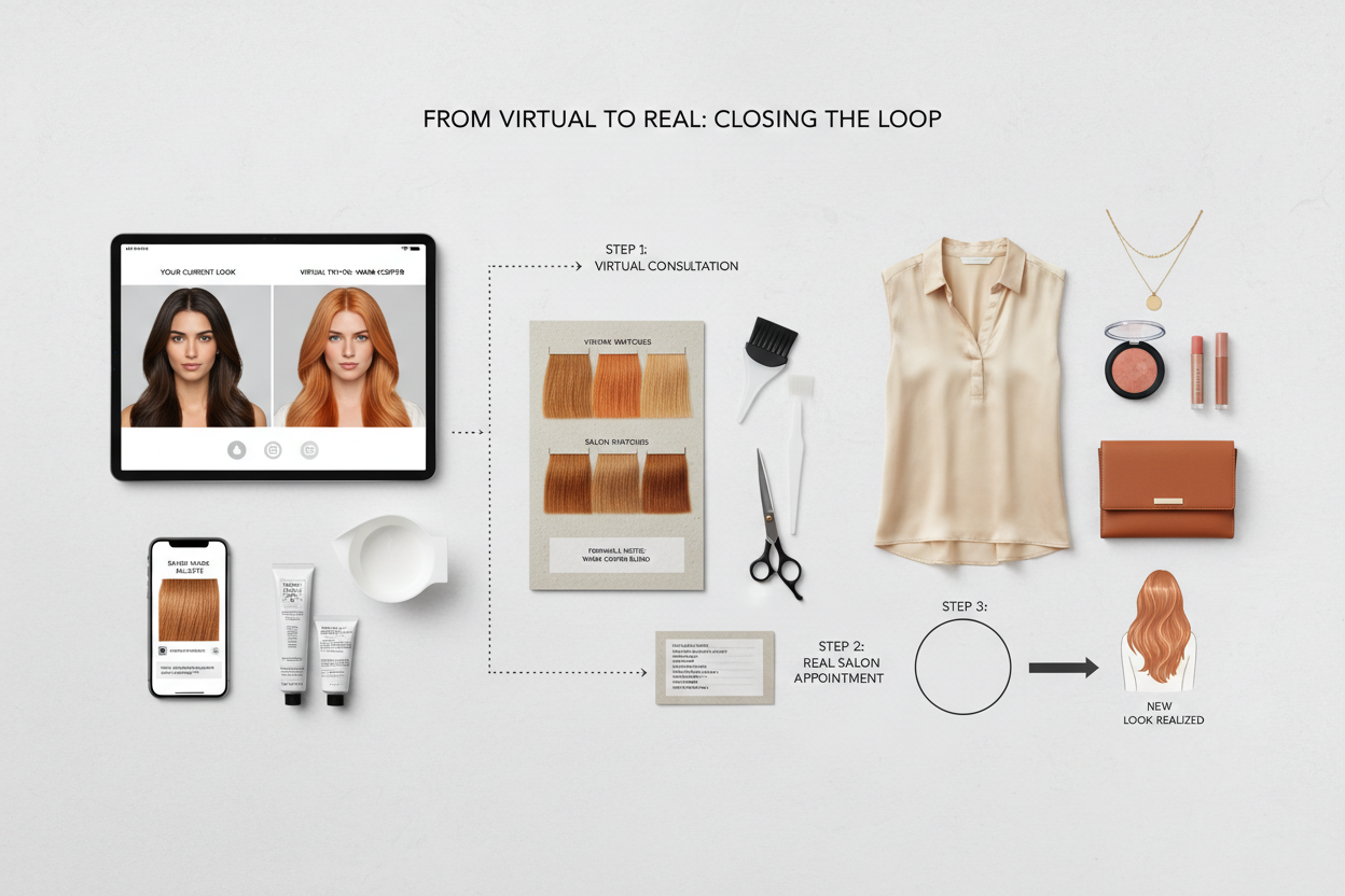 Free Virtual Hair Color Try-On section visual for From Virtual Look to Real Salon Appointment: Closing the Loop