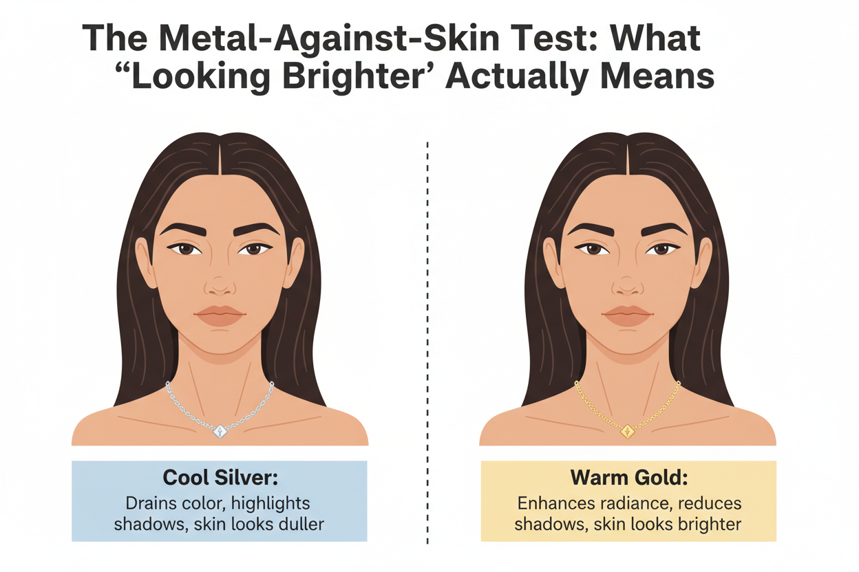 Gold or Silver Undertone Test section visual for The Metal-Against-Skin Test: What 'Looking Brighter' Actually Means