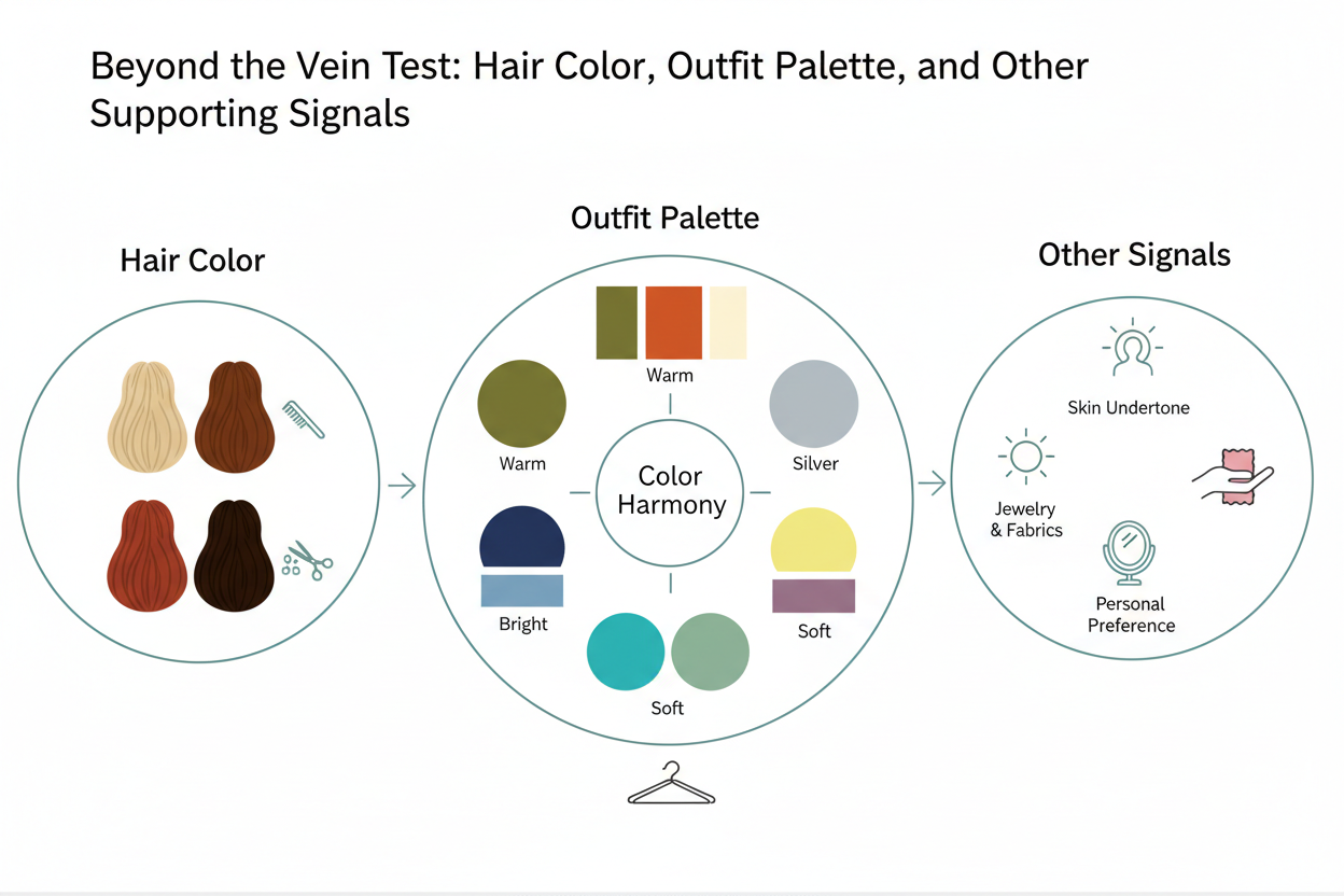 Gold or Silver Undertone Test section visual for Beyond the Vein Test: Hair Color, Outfit Palette, and Other Supporting Signals