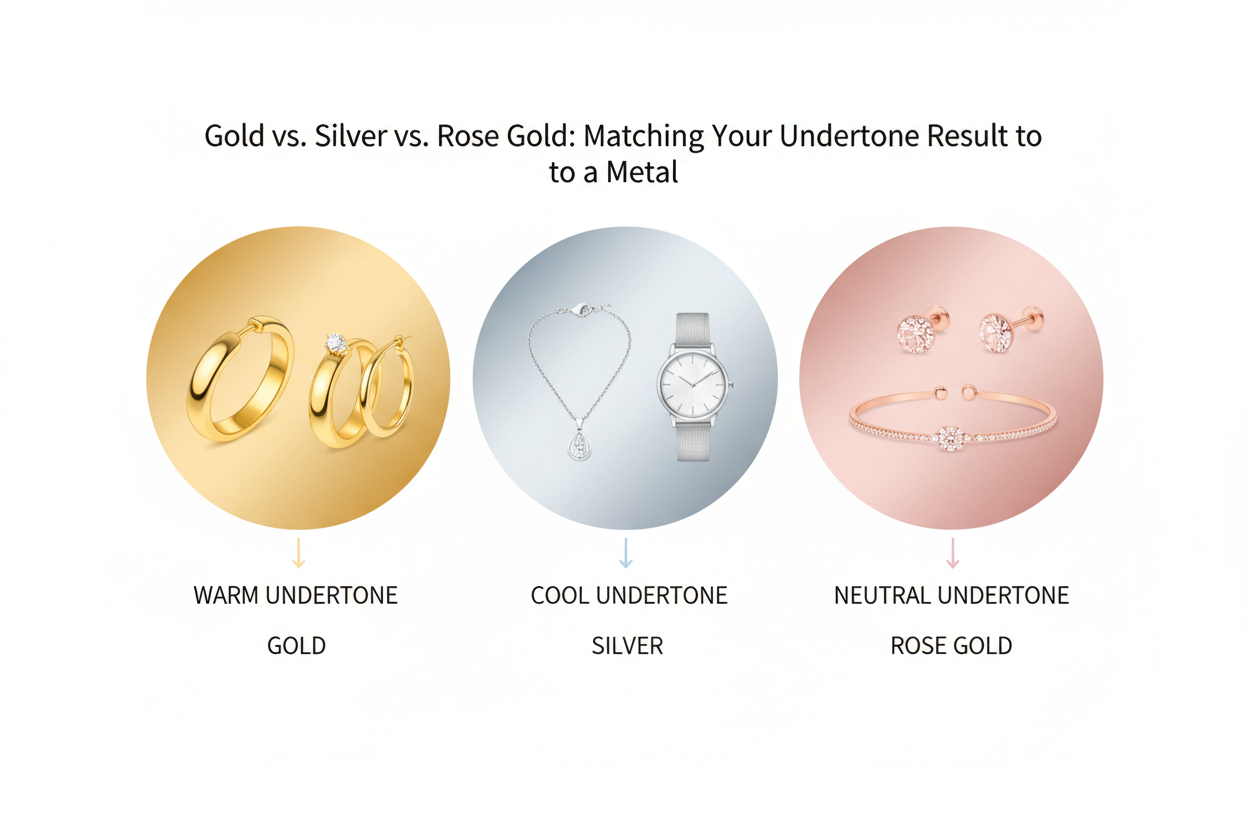 Gold or Silver Undertone Test section visual for Gold vs. Silver vs. Rose Gold: Matching Your Undertone Result to a Metal