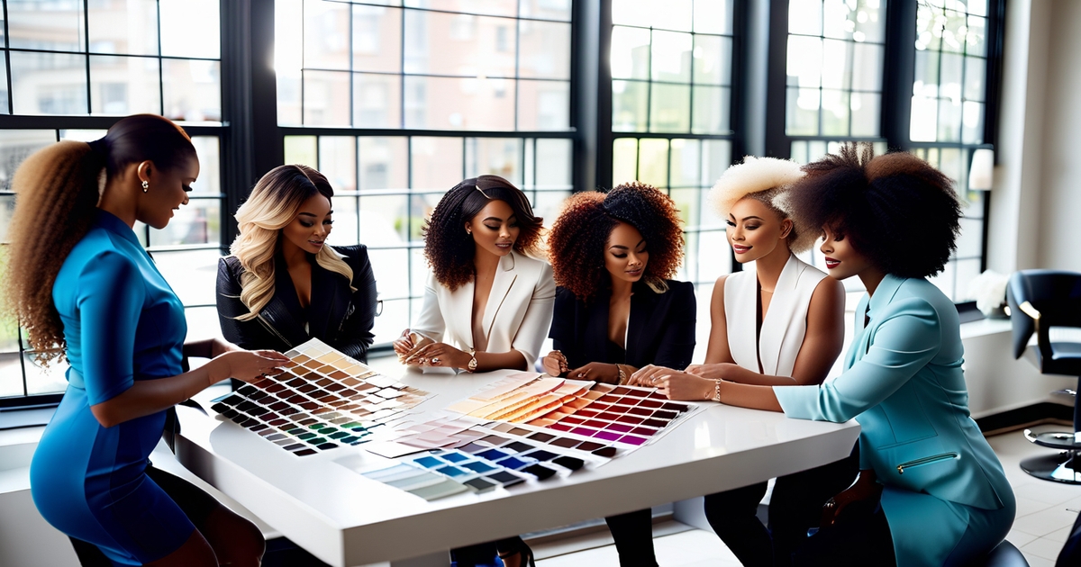 Diverse group of women examining different hair colors and styles