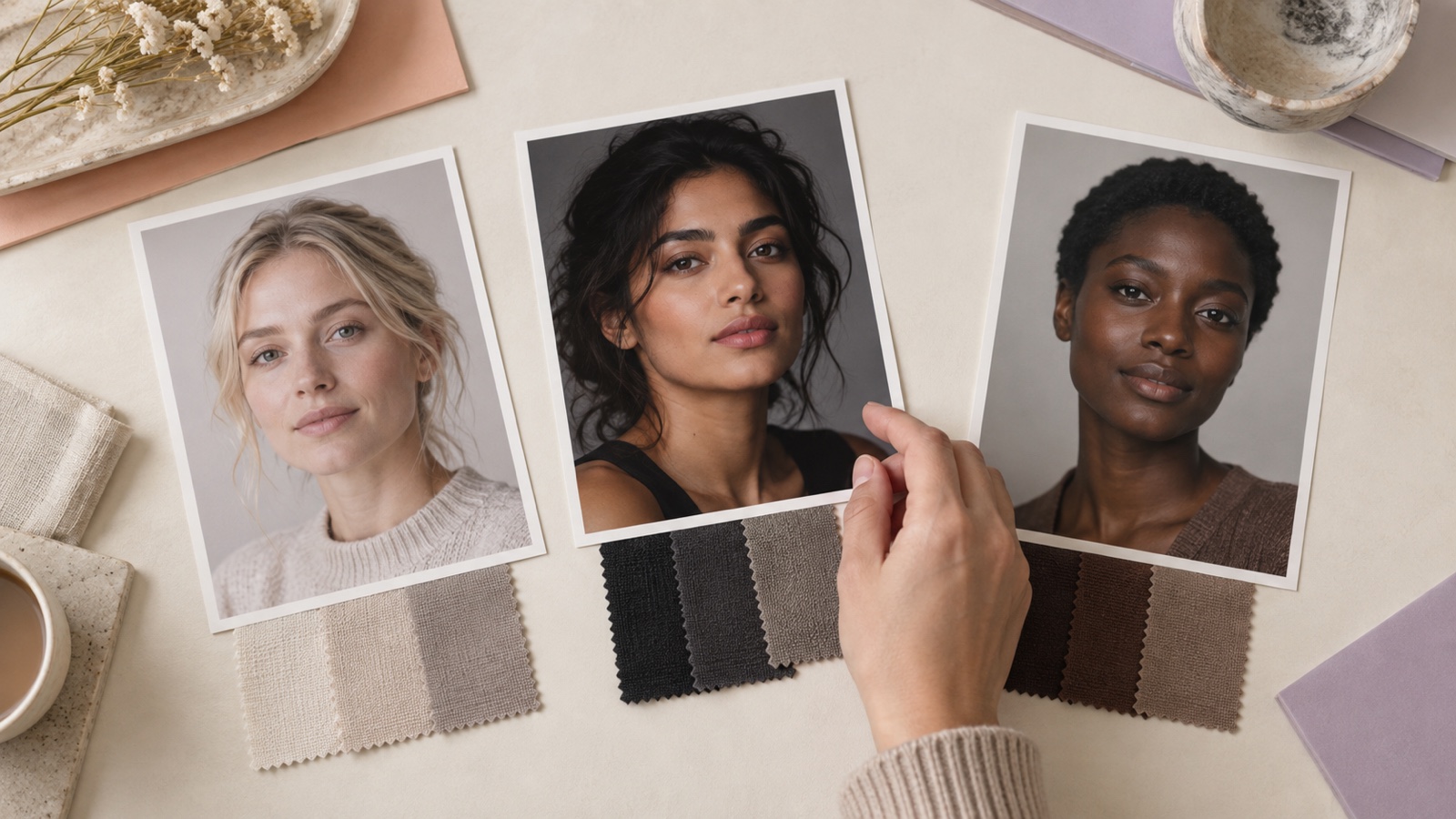Three portrait prints with narrow moderate and wide light-to-dark fabric ranges
