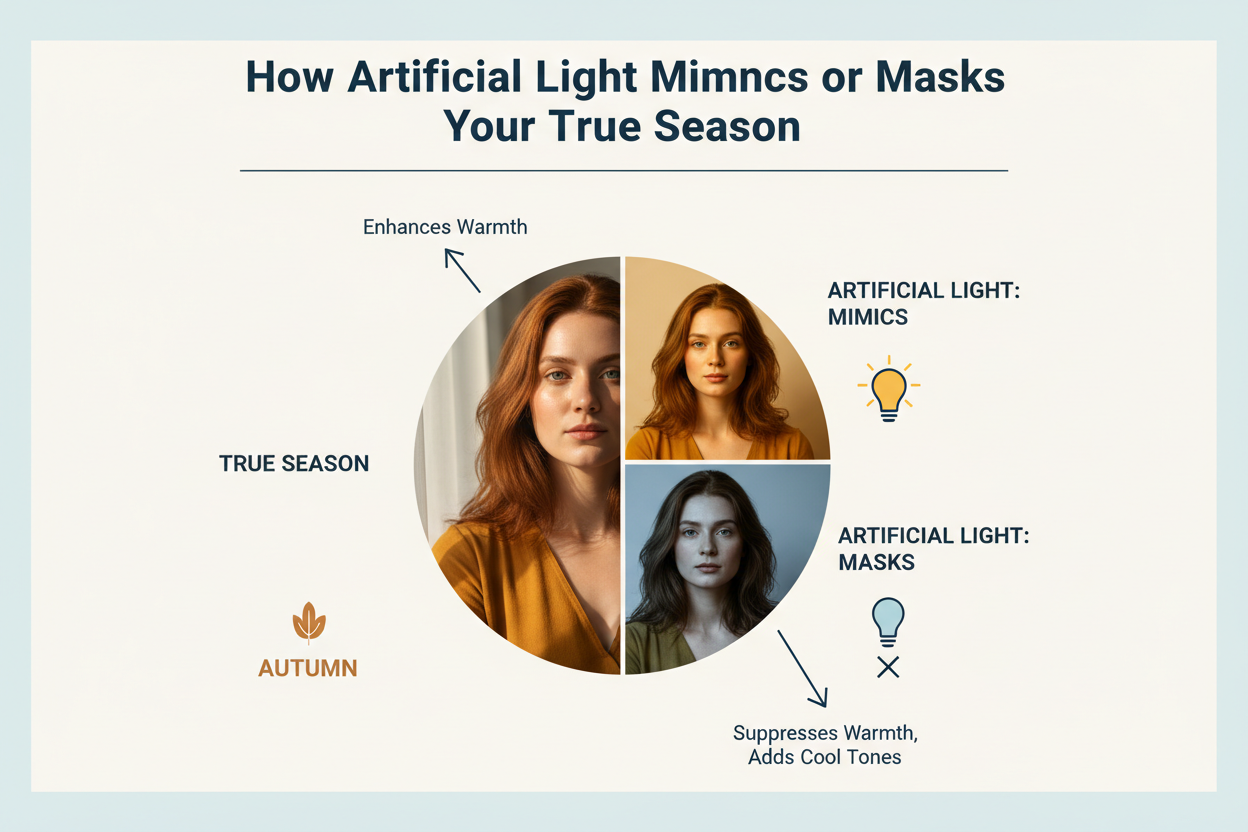 How Lighting Changes Color Analysis Results section visual for How Artificial Light Mimics or Masks Your True Season