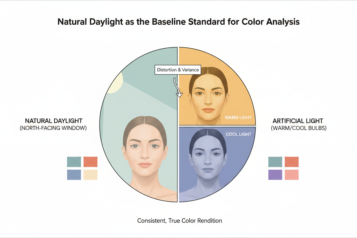How Lighting Changes Color Analysis Results section visual for Natural Daylight as the Baseline Standard for Color Analysis