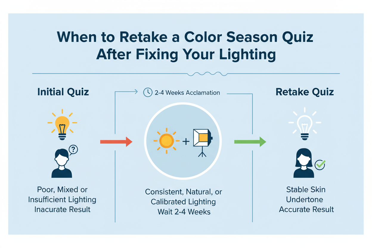 How Lighting Changes Color Analysis Results section visual for When to Retake a Color Season Quiz After Fixing Your Lighting