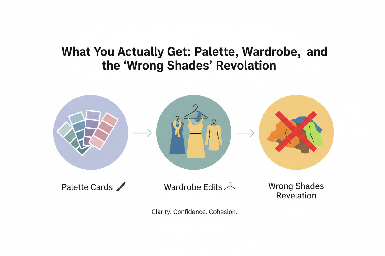 Is Seasonal Color Analysis Worth It section visual for What You Actually Get: Palette Cards, Wardrobe Edits, and the 'Wrong Shades' Revelation