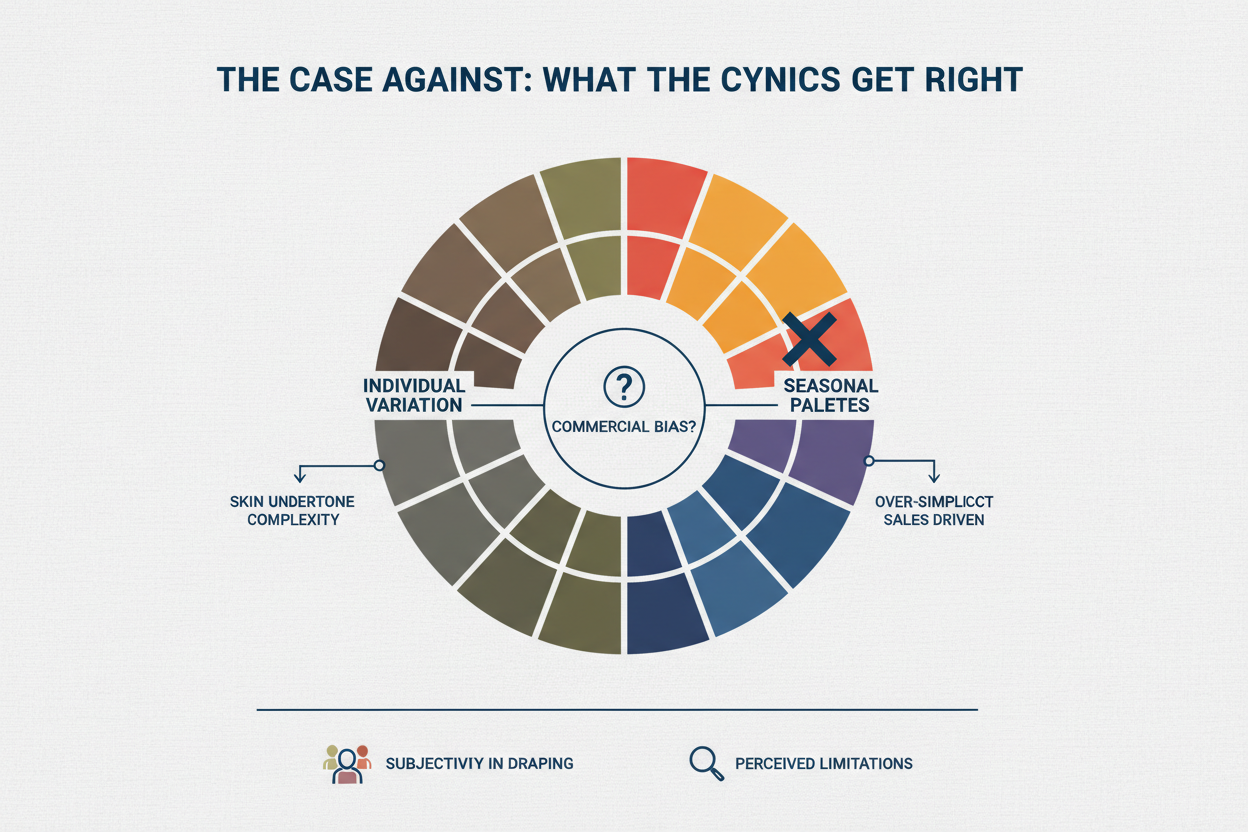 Is Seasonal Color Analysis Worth It section visual for The Case Against: What the Cynics Get Right