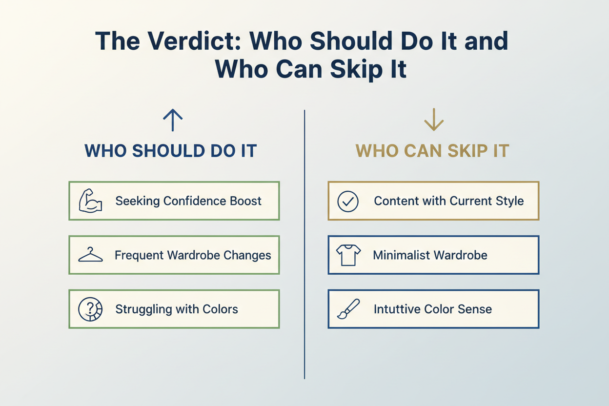 Is Seasonal Color Analysis Worth It section visual for The Verdict: Who Should Do It and Who Can Skip It