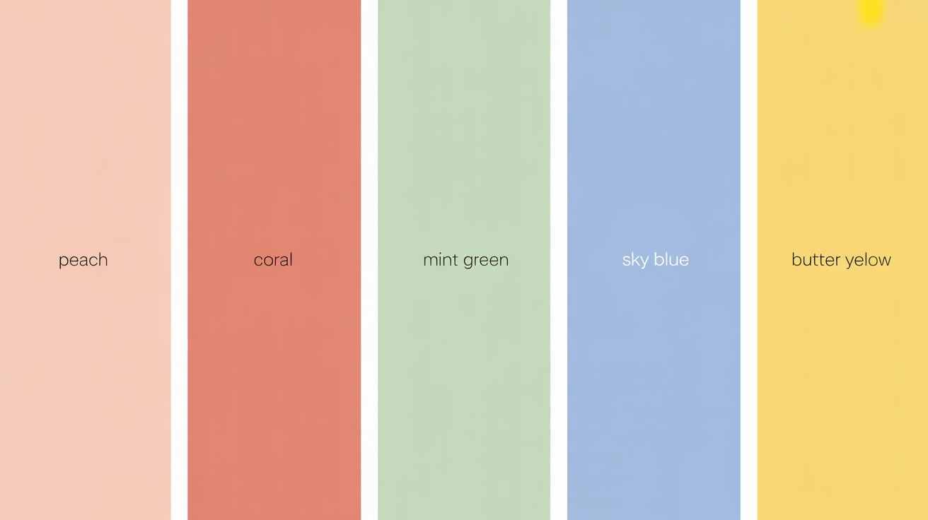 Light Spring accent colors showing peach, coral, mint green, sky blue, and butter yellow