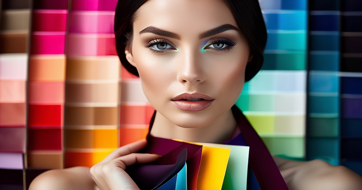 Pale-skinned woman surrounded by overwhelming dark and cool colors that diminish Light Spring's natural glow