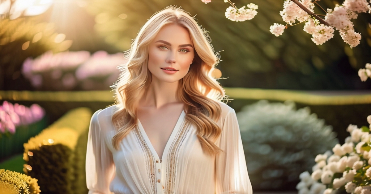 Realistic portrait of woman with Light Spring characteristics showcasing delicate features with warm undertones