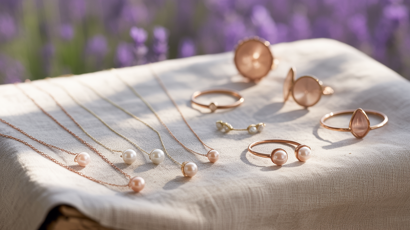 Light Spring jewelry guide showing rose gold and warm metal accessories