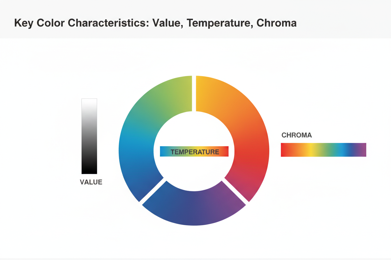 Light Summer Color Palette Guide section visual for Key Color Characteristics: Value, Temperature, and Chroma