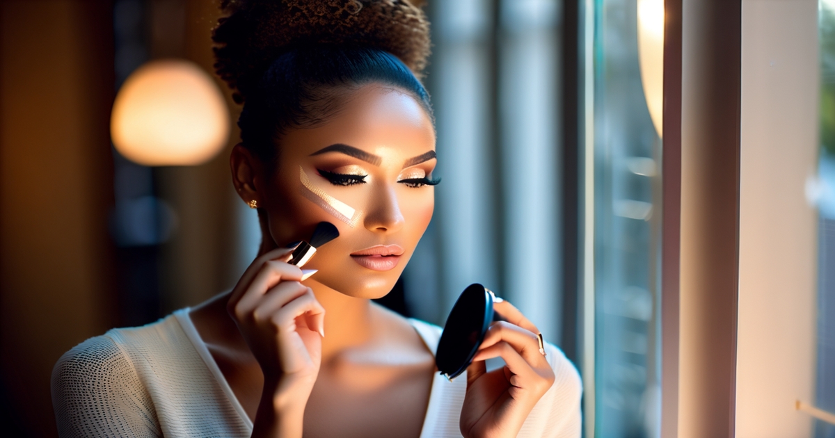 Woman examining makeup in different lighting conditions to find the perfect foundation shade